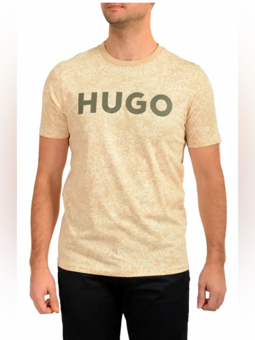 HUGO/ Men Beige Speckle T- shirt with Black Logo/ M